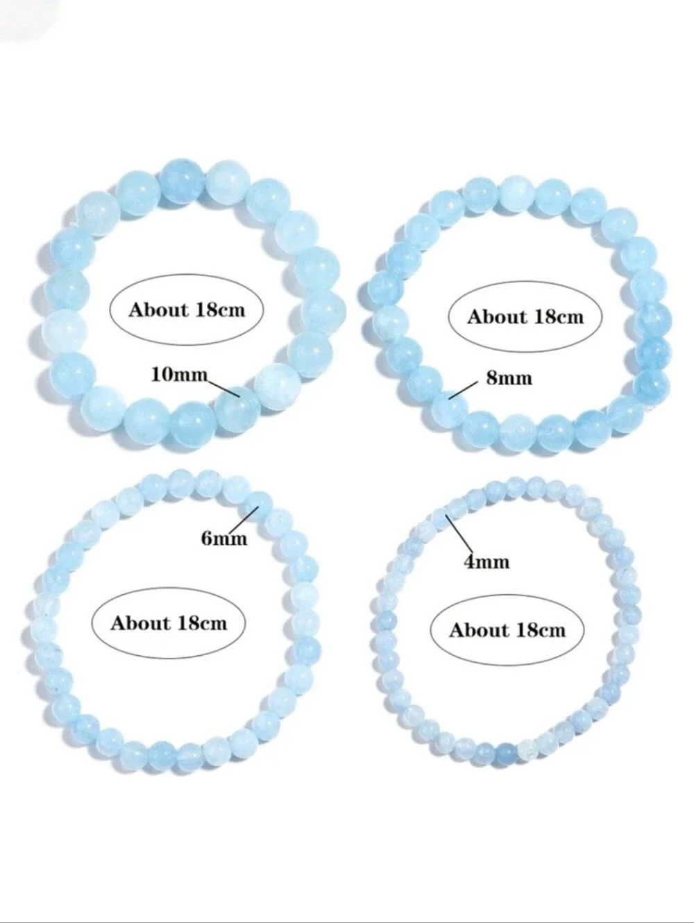 8mm 1pc Natural Aquamarine Beads Bracelet Women&men Blue stone RoundBead Braclet